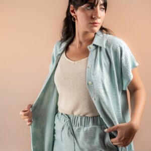 Anchor Jacquard Shirt - Short Sleeves - Ocean Mint