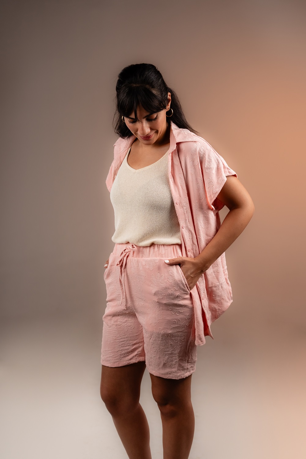 Anchor Jacquard Shorts - Dusty Coral Pink